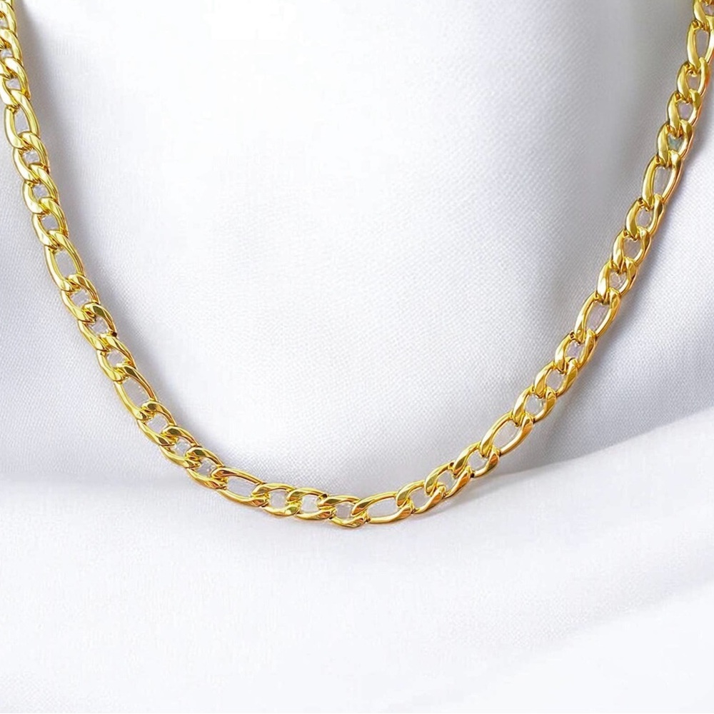 22” Gold Plated Stainless Steel Figaro Chain for Men – 5mm - Picture 3 of 4